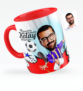 BK Gift Kişiye Özel Bay Futbolcu Sarı Lacivert Karikatürlü Kırmızı Kupa Bardak  1