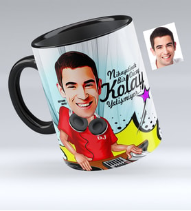 BK Gift Kişiye Özel Bay Dj Karikatürlü Siyah Kupa Bardak  1