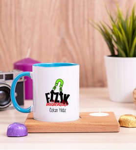Fizik Mühendisi Ahşap Altlıklı Mumlu Mavi Kupa Bardak