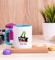 Fizik Mühendisi Ahşap Altlıklı Mumlu Mavi Kupa Bardak