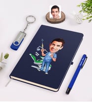 BK Gift Kişiye Özel Erkek Diş Hekimi Karikatürlü Lacivert Defter Kalem 32gb USB Bellek Hediye Seti-4 (Model 1)