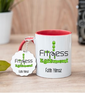 Fitness Eğitmeni Kırmızı Kupa Bardak Ve Anahtarlık Set