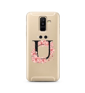 Pembe Çiçekli Harf Tasarım Süper Şeffaf Silikon Telefon Kılıfı Samsung A6 Plus Ü