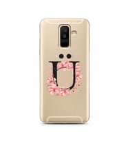 Pembe Çiçekli Harf Tasarım Süper Şeffaf Silikon Telefon Kılıfı Samsung A6 Plus Ü