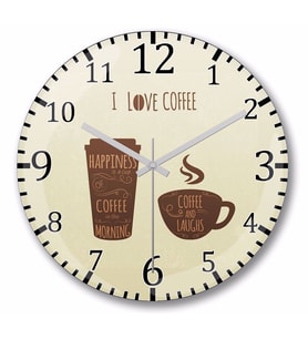 I Love Coffe Duvar Saati Bombeli Gercek Cam