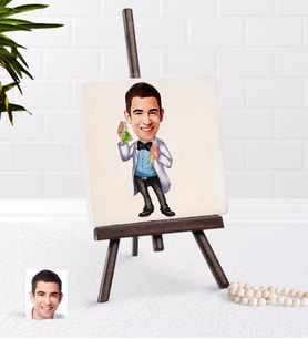 BK Gift Kişiye Özel Erkek Kimya Öğretmeni Karikatürlü Şovaleli Doğal Taş-3 (Beyaz)