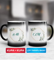 İkili Çiçek Tasarımlı İsme Özel Sihirli Kupa Bardak