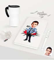 BK Gift Kişiye Özel Bay Polis Karikatürlü Beyaz Defter Kalem Termos Mug Seti - 1 (Model 1)