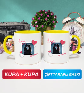 İkili Sevgiliye Sevgililer Günü Hediyesi 7 Kupa Bardak Sarı