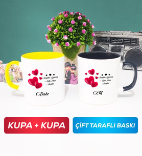 İkili Sevgililer Günü Hediyesi Kupa Bardak Sarı Siyah