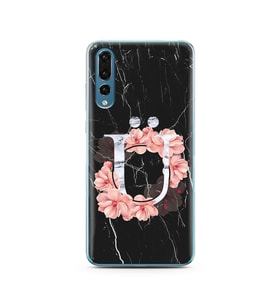 Mermer Çiçekli Harf Tasarım Süper Şeffaf Silikon Telefon Kılıfı Huawei P20 Pro  