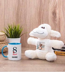 Kadınlar Gününe Özel Mavi Kupa Bardak ve Peluş Koyun