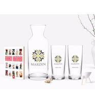 BK Gift Kişiye Özel Renkli Baskılı Mardin Tasarımlı Turistik İkili Rakı Bardağı Karaf ve Cep Kitabı Hediye Seti-1 (Model 1)