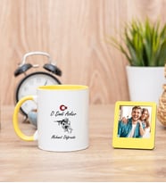 Askere Hediye Sarı Kupa Bardak ve Sarı Mini Fotoğraf Çerçevesi