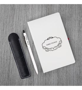 Kişiye Özel UV Baskılı Klasik Model Beyaz Defter ve Beyaz Tükenmez Kalem