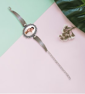 BK Gift Kişiye Özel Fotoğraflı Otantik Gümüş Yaldız Bileklik Model 5