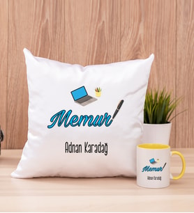 Memur Kare Yastık ve Sarı Kupa Bardak