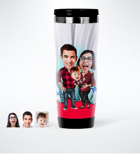 BK Gift Kişiye Özel Aile Karikatürlü Çelik Termos Bardak  2