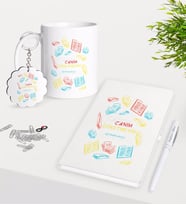 BK Gift Kişiye Özel Canım Öğretmenim Kupa Anahtarlık Beyaz Defter Kalem Hediye Seti-3 (Model 1)