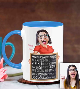 BK Gift Kişiye Özel Anneler Günü Temalı Karikatürlü Mavi Kupa Bardak M6