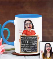 BK Gift Kişiye Özel Anneler Günü Temalı Karikatürlü Mavi Kupa Bardak M6