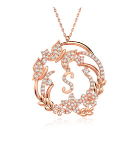 Çiçek Bahçesi Harfli Rose Gümüş Kolye