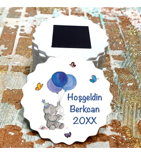 Magnet Hediyelik - Erkek Bebek Mavi Balonlu Sevimli Ayıcık Tasarım Doğum Günü - Hoşgeldin Bebek