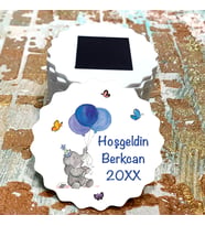 Magnet Hediyelik - Erkek Bebek Mavi Balonlu Sevimli Ayıcık Tasarım Doğum Günü - Hoşgeldin Bebek