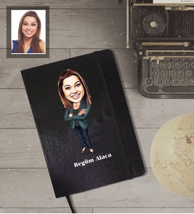 Kişiye Özel Öğretmen Karikatürlü Siyah Defter Bayan-16