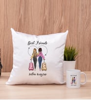 Best Friends Kare Yastık ve Beyaz Kupa Bardak