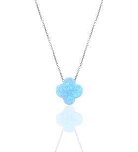 Söğütlü Silver Gümüş rodyumlu opal taşlı yonca kolye