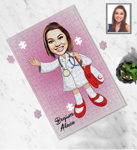 Kişiye Özel Doktor Tasarımlı Karikatür A4 99 Parça Puzzle Bayan-1