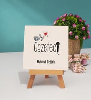 Gazeteci Tasarımlı Kişiye Özel Hediye Gazeteci Dekoratif Taş Baskı 