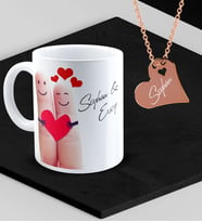 BK Gift Kişiye Özel Sevgililer Temalı Kupa ve Rose Kalp Kolye Set - 87