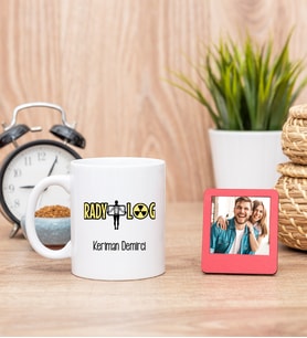 Radyolog Beyaz Kupa Bardak ve Kırmızı Mini Fotoğraf Çerçevesi