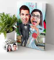 BK Gift Kişiye Özel Gelin Damat Karikatür Kanvas Tablo 30x50cm 1