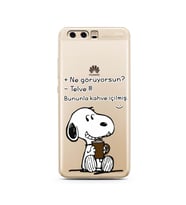 Snoopy Tasarımlı Süper Şeffaf Silikon Telefon Kılıfı Huawei P10 