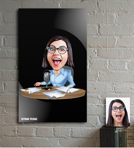 BK Gift Kişiye Özel Bayan Spiker Karikatür Ahşap Tablo - 1
