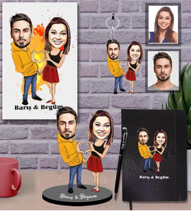 Kişiye Özel Sevgili Karikatürlü 5 li Hediye Seti Model 7