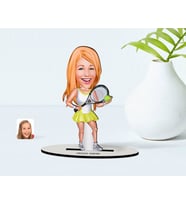 BK Gift Kişiye Özel Kadın Tenis Oyuncusu Karikatürlü Ahşap Biblo Model-2 (Beyaz)