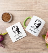 Atatürk Siluetli Yeşil Kupa Bardak Ve Bardak Altlığı Seti