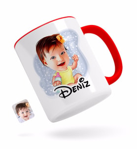 BK Gift Kişiye Özel Bebek Karikatürlü Kırmızı Kupa Bardak-1