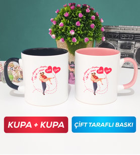 İkili Sevgiliye Sevgililer Günü Hediyesi 2 Kupa Bardak Siyah Pembe