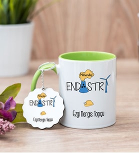 Endüstri Mühendisi Yeşil Kupa Bardak Ve Anahtarlık Set