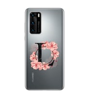 Pembe Çiçekli Harf Tasarım Süper Şeffaf Silikon Telefon Kılıfı Huawei P40 Pro L-