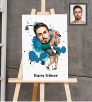 Kişiye Özel Golfçü Karikatürlü  Ahşap Tablo 30x47 Bay-2