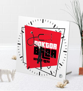 BK Gift Kişiye Özel Doktor Baba Masaüstü Kare Cam Saat-1 (Beyaz)
