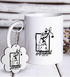 BK Gift Kişiye Özel Mesleki Avukat Beyaz Kupa ve Anahtarlık Hediye Seti-16 (Model 1)