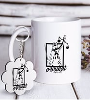 BK Gift Kişiye Özel Mesleki Avukat Beyaz Kupa ve Anahtarlık Hediye Seti-16 (Model 1)