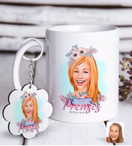 BK Gift Kişiye Özel Prenses Karikatürlü Beyaz Kupa ve Anahtarlık Hediye Seti-2 (Model 1)